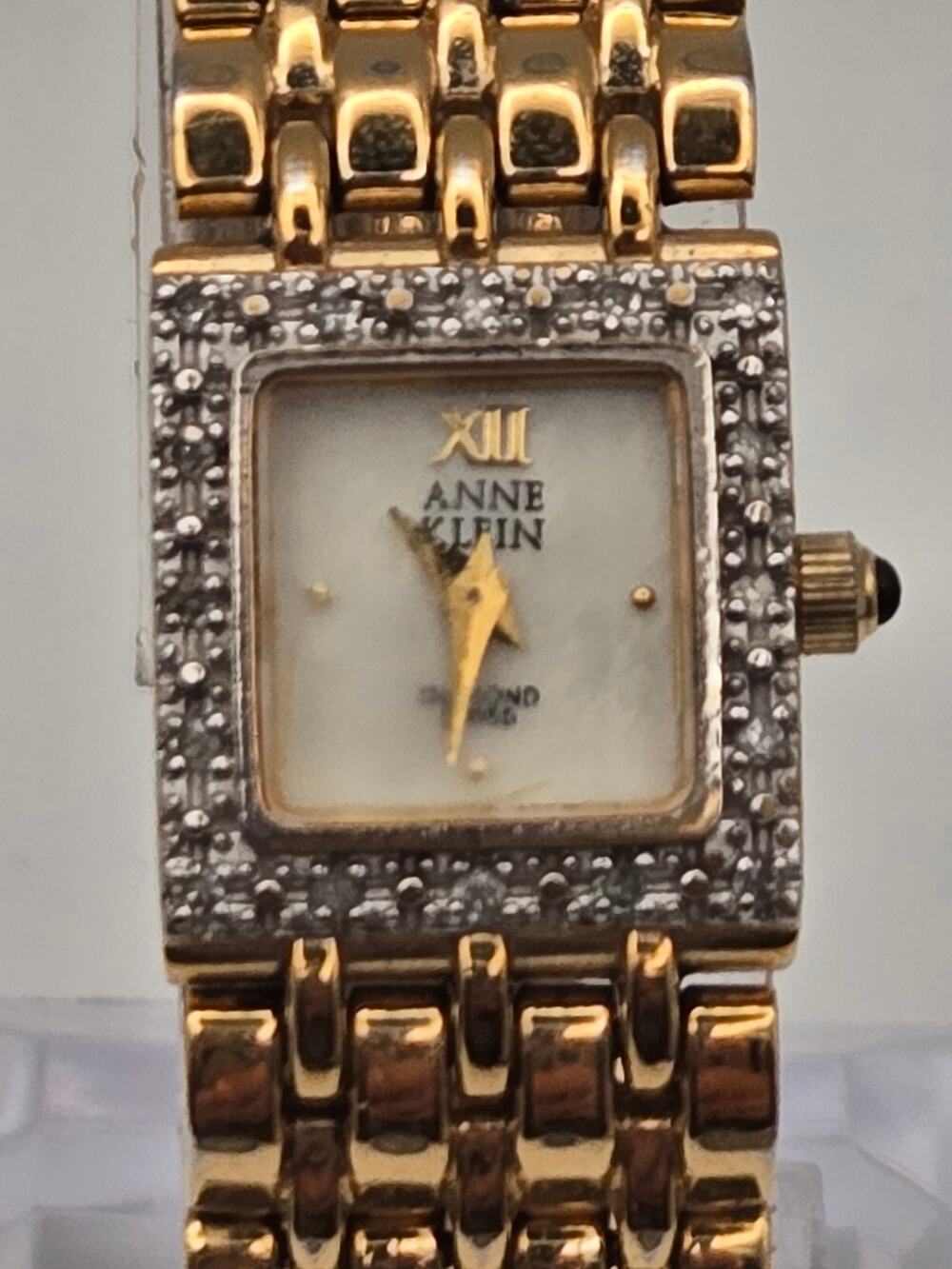 Anne Klein AK/2228 Square Gold Pave Crystal Watch